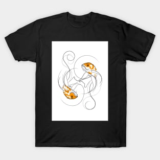 Dancing Koi Fish Yin Yang Line Drawing T-Shirt